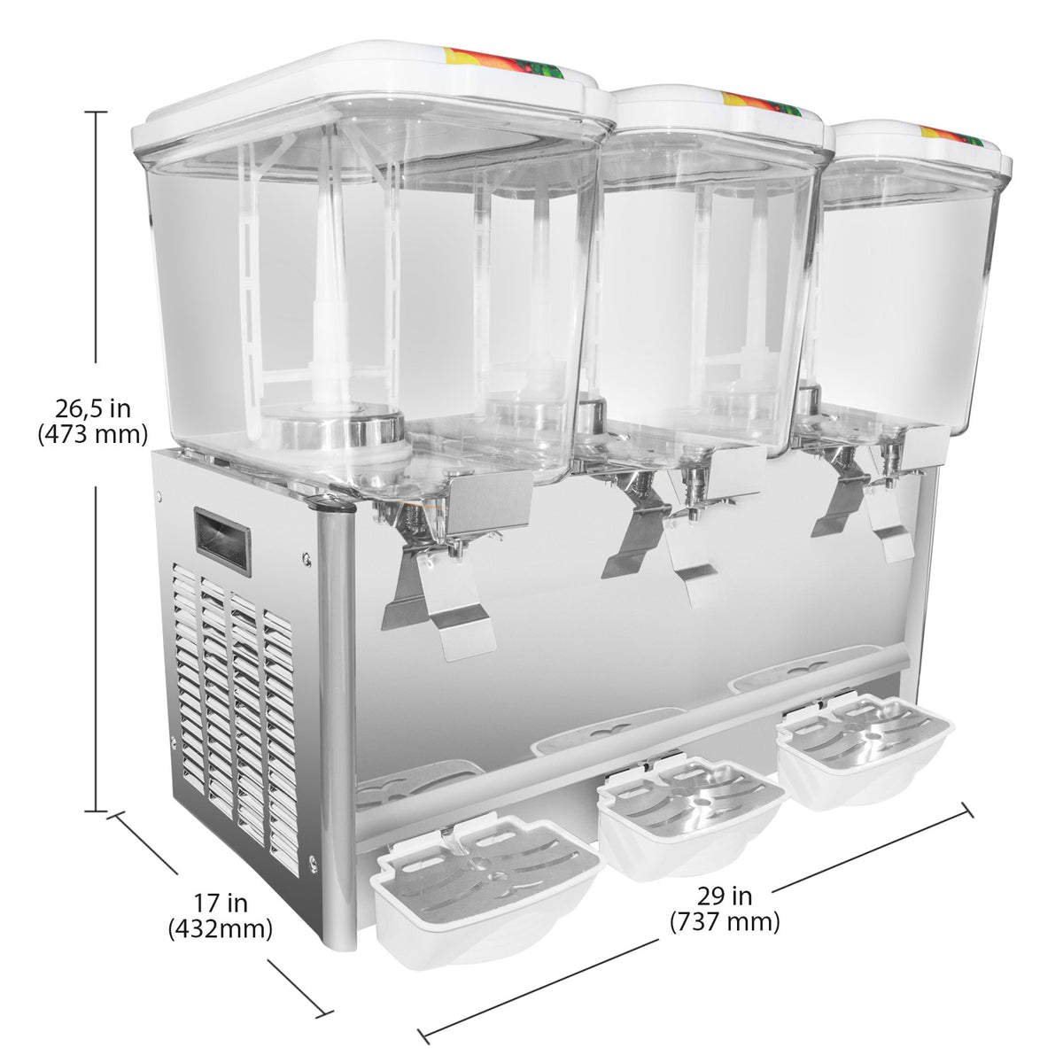 Refrigerated juice dispenser with 3x 18 liter capacity