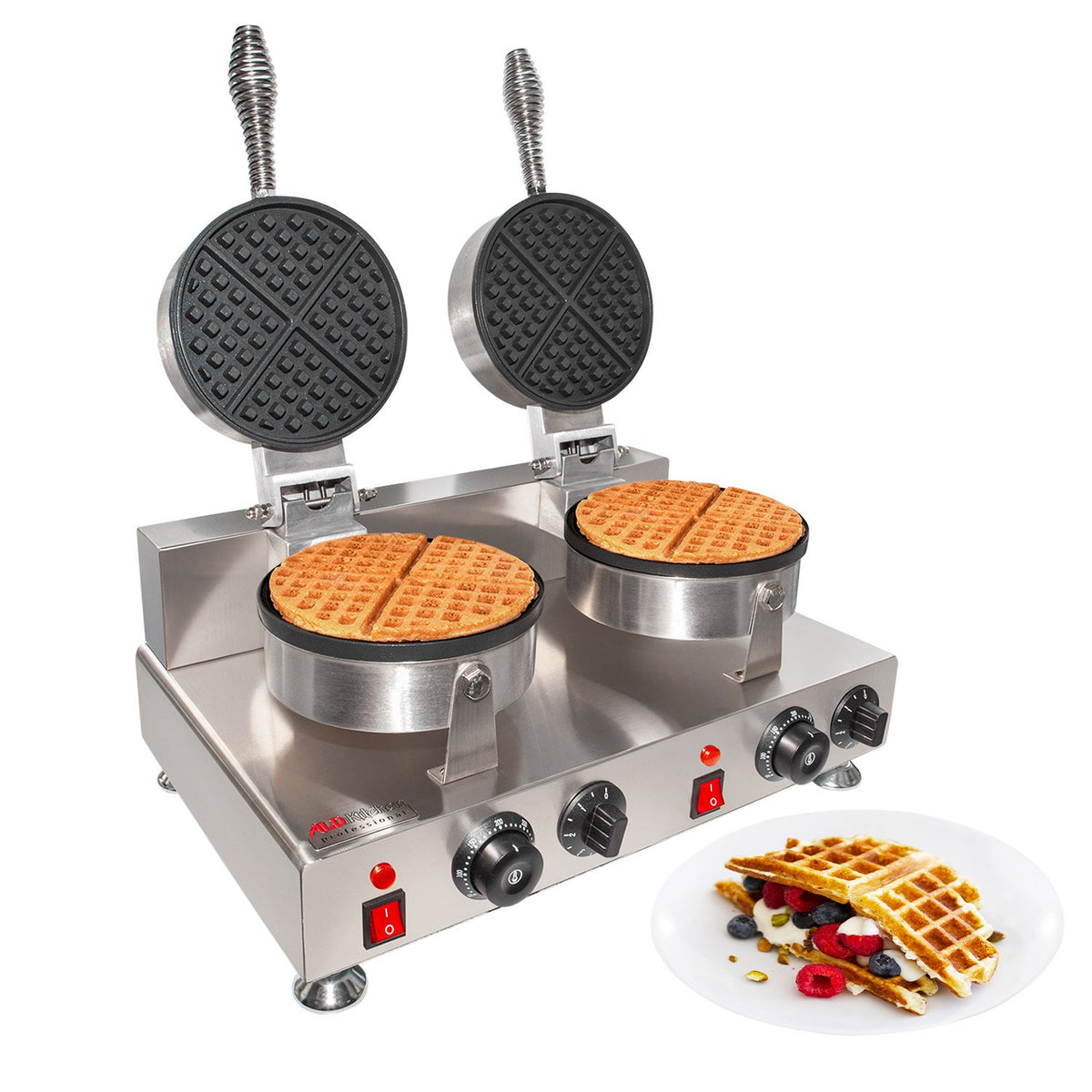 ALDKitchen Belgian Waffle Iron | Press Type | 2 Square Waffles | Business Use | Stainless Steel | 110V