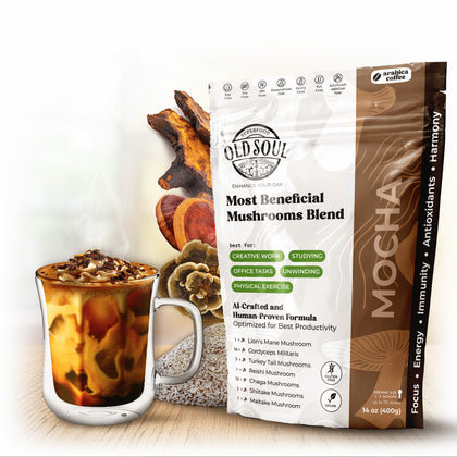 OLD SOUL Mushroom Mocha Blend | 7-Mushroom Formula | Arabica Coffee | Energy, Focus, Immunity | 14 oz (400 g)