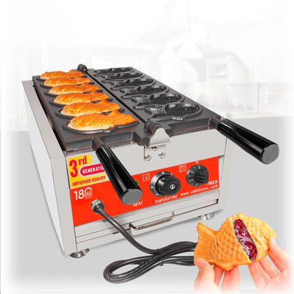 AR-1106F Taiyaki Fish Waffle Maker | Commercial | 6 Fish Shaped Waffles | Stainless Steel Taiyaki Iron