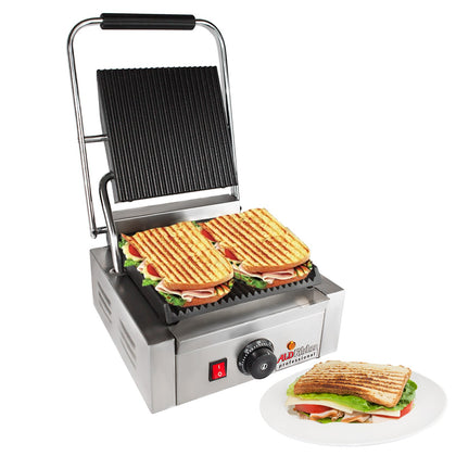 SOKANY Electric Panini Press Sandwich Maker Grill with Nonstick Grids, Medium, Chrome Finish