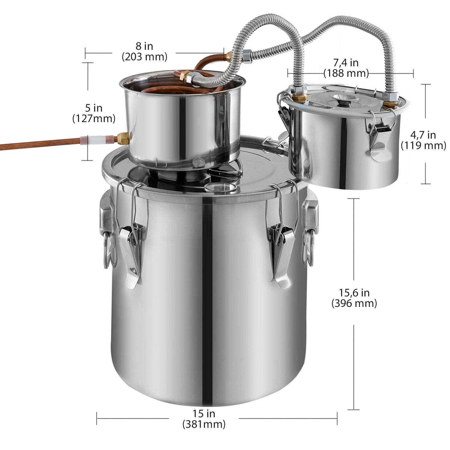 Moonshine Still Distiller 3 Pots 38L Stainless Steel Water Alcohol